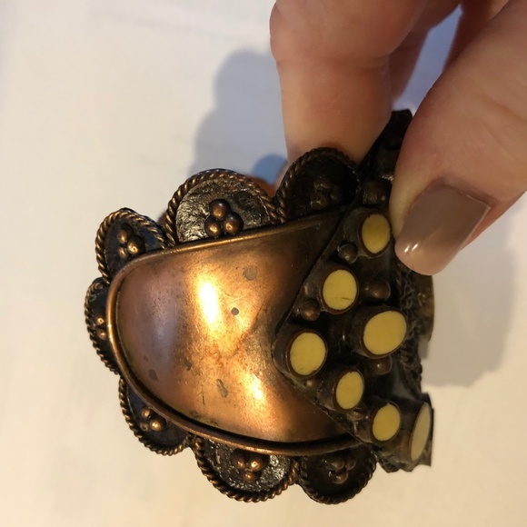 Copper color wide cuff bracelet with ivory color stones - Picture 8 of 11